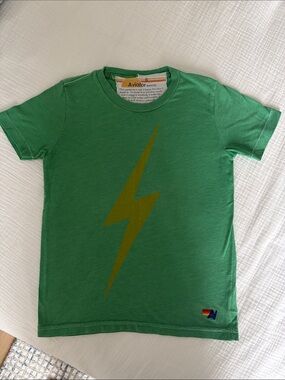 Aviator Nation Kids Green Tee with Gold Lightning Bolt